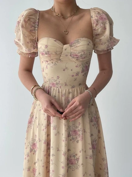 ŞİFON KUMAŞ DİJİTAL DESEN BASKILI ELBİSE - Resim 4