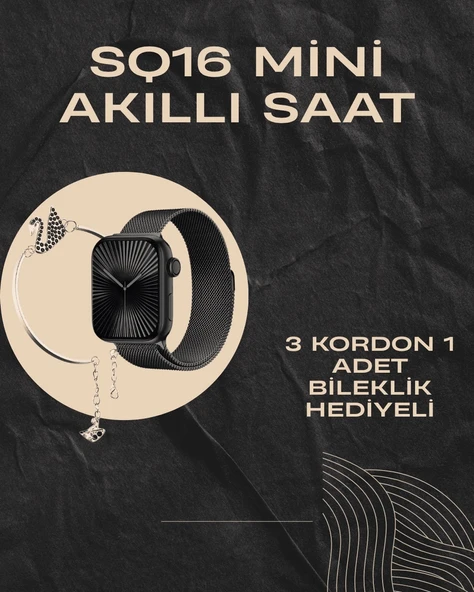SQ-16 Mini Series 10 Akıllı Saat | Şık ve Hafif Tasarım, 3 Kordon Seçeneği - 1