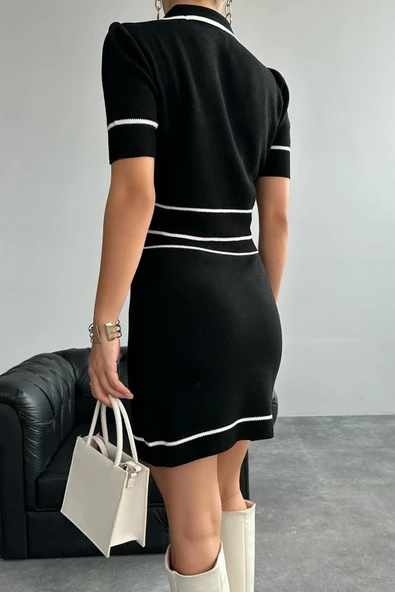 Kısa Triko Etekli Takım - Siyah-Krem - Resim 5