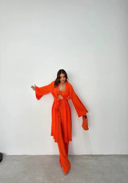 KRINKILL BÜSTİYER-PANTOLON-KİMONO TAKIM - Orange - Resim 2