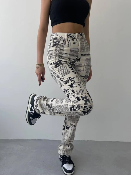 Novıne Gazete Desenli Pantolon - Resim 3
