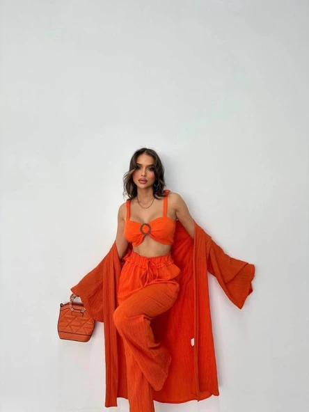KRINKILL BÜSTİYER-PANTOLON-KİMONO TAKIM - Orange - Resim 3