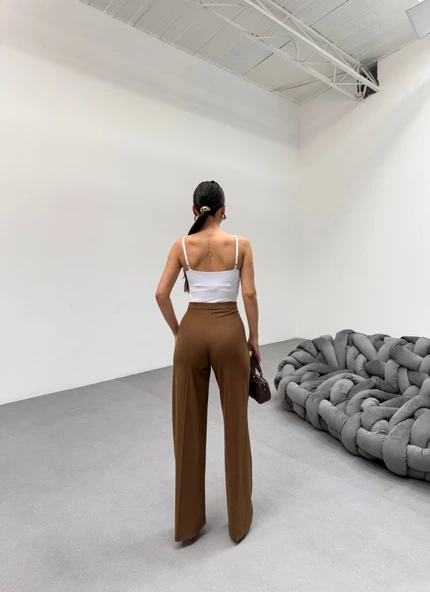 230 Gr Poly Viscose Lycra Metal Düğme Palazzo Pantolon - Resim 2