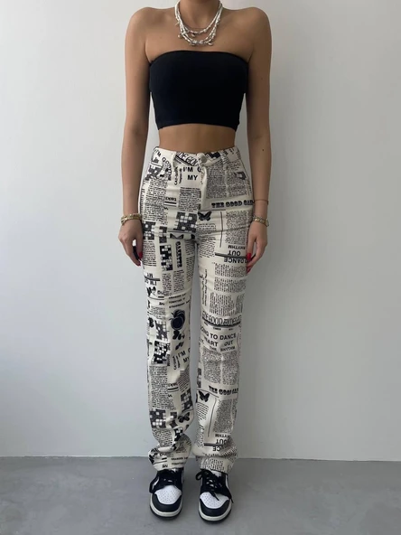 Novıne Gazete Desenli Pantolon - Resim 5