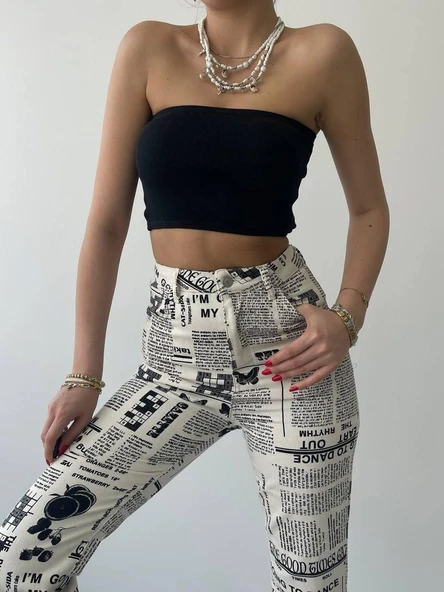 Novıne Gazete Desenli Pantolon - Resim 4
