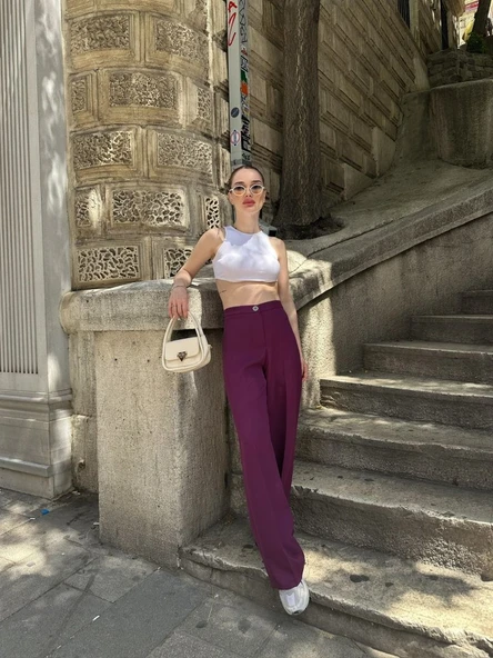 Yüksek Bel Palazzo Metal DüğmePantolon ürün görseli