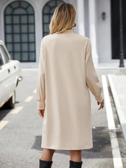 Kadın Uzun Kollu Balıkçı Yaka Kısa şardonlu Dalgıç Elbise - Resim 2