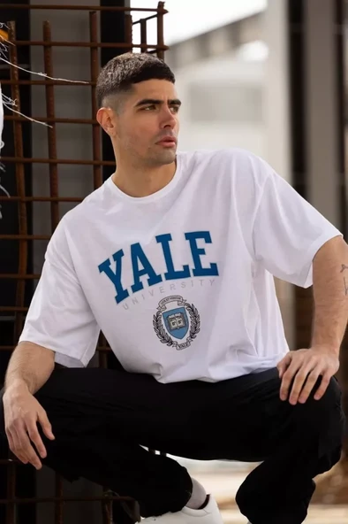 Unisex Bisiklet Yaka Baskılı Oversize T-Shirt - Beyaz - Resim 4