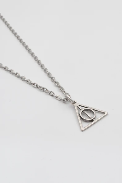 Minimal Harry Potter Ölüm Yadigarları Düz Ezme Zincir Kolye - Antik Gümüş Kaplama - Kadın Erkek - 60 cm - Resim 2