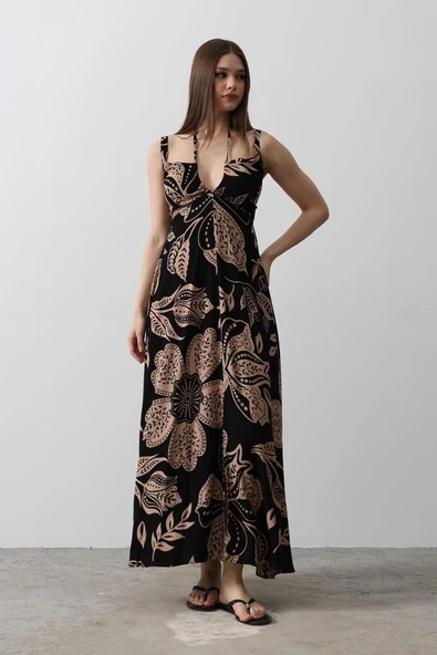 ASKILI VİSCON ELBİSE - Siyah - Resim 3