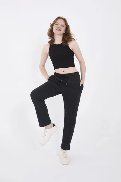 Unisex Üç İplik Basic Eşofman Pantolon - Antrasit - Resim 3