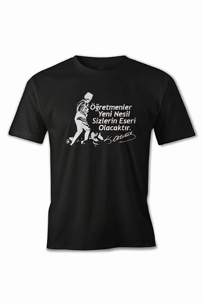 24 Kasım Öğretmenler Baskılı T-shirt - Siyah ürün görseli