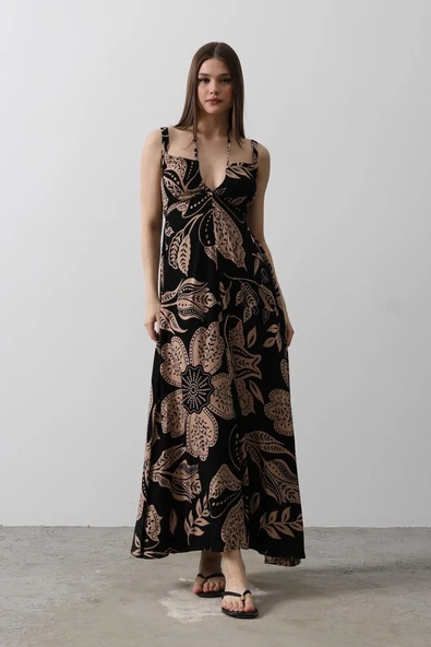 ASKILI VİSCON ELBİSE - Siyah ürün görseli