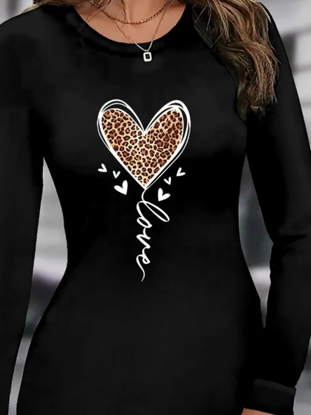 Kadın Uzun Kollu Bisiklet Yaka Kısa Viskon Iki Iplik Elbise - Resim 2