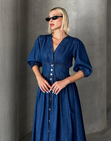 7037 KOT ELBİSE-MAVİ - Resim 3