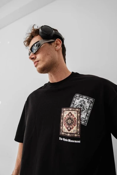 Erkek Baskılı Oversize T-shirt - Siyah ürün görseli