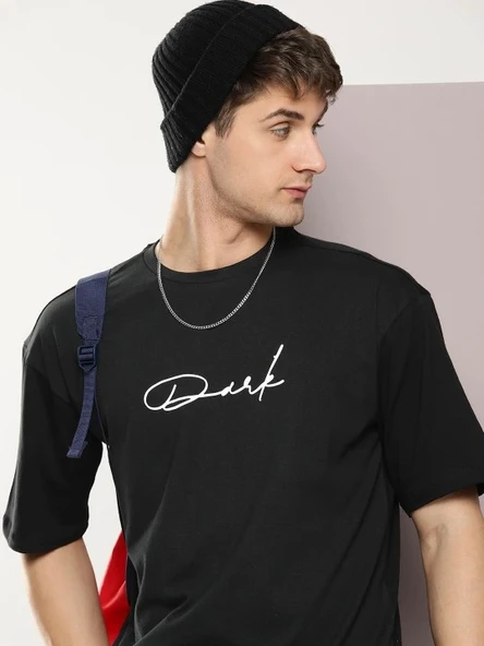 Erkek Baskılı Oversize T-shirt - Siyah - Resim 4