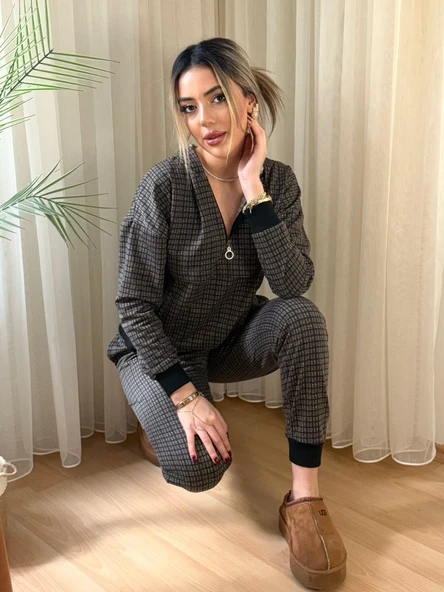 Kadın Iki Iplik Kumaş Fermuar Detay Kapüşonlu Ikili Takım - Resim 2