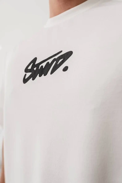 Erkek Baskılı Oversize T-shirt - Beyaz ürün görseli