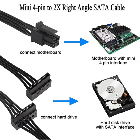 Mini 4 Pin to 2x Sata Ssd Power Supply Anakart Hdd Güç Kablosu - 5