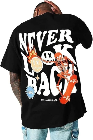 Erkek Bisiklet Yaka Kısa Kol Baskılı T-shirt - Siyah - Resim 3