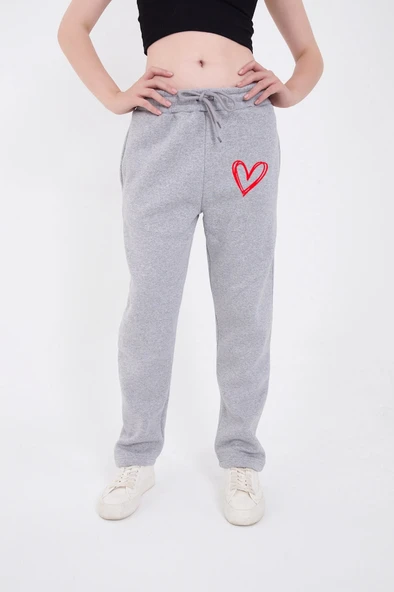 Oversize Boru Paça Baskılı Eşofman Pantolon - Gri ürün görseli