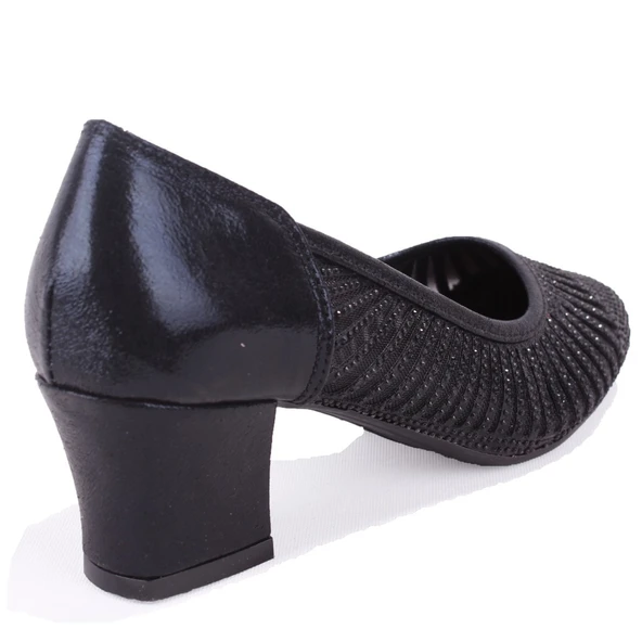 Dagoster DZA07-725545 Siyah Taşlı  Klasik Topuklu Kadın Ayakkabı - Resim 4