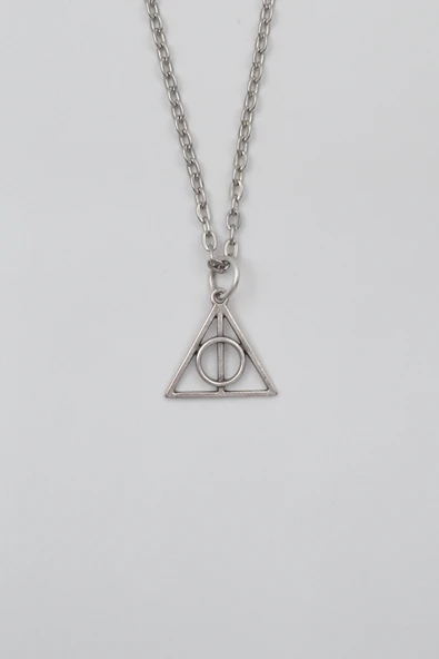 Minimal Harry Potter Ölüm Yadigarları Düz Ezme Zincir Kolye - Antik Gümüş Kaplama - Kadın Erkek - 60 cm ürün görseli 1