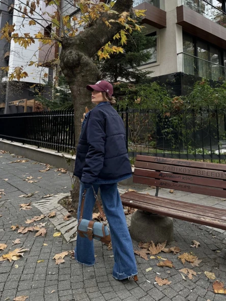 Jeans Detaylı Cıtcıtlı CEKET - Lacivert - Resim 2