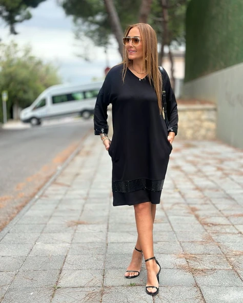 Kadın Modal Kumaş Kol Ve Etek Ucu Payetl Elbise - Resim 6