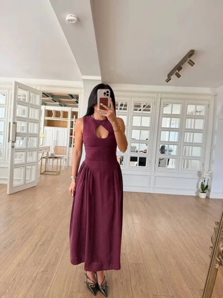 Kolsuz Uzun Kabardin Elbise - Bordo ürün görseli