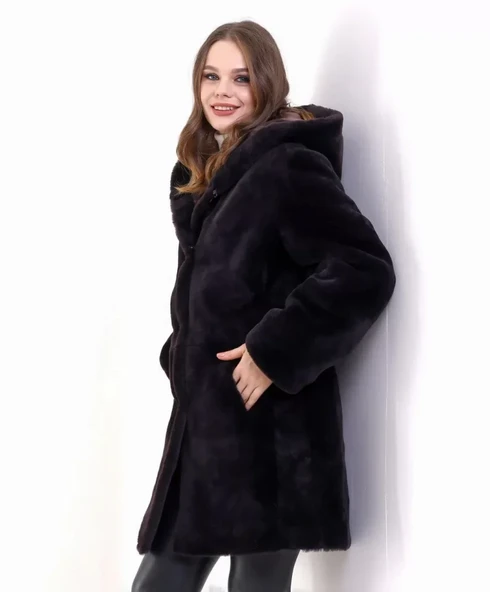 Reks Kapüşonlu Kaban - Siyah - Resim 2