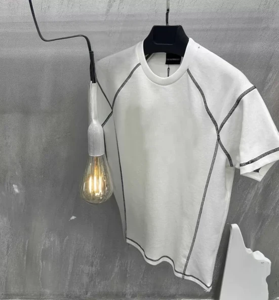 Unisex Karoyaka Dikişli Oversize T-Shirt - Beyaz ürün görseli