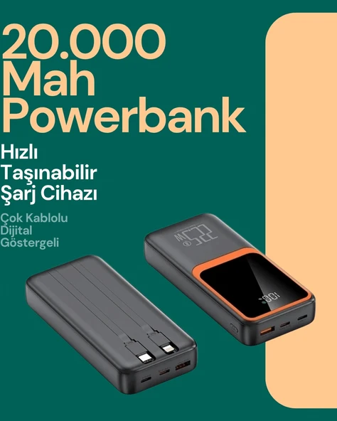 Taşınabilir Şarj Cihazı 20000 mAh | 22.5W Hızlı Şarj + Dijital Ekran + Kablo Dahil ürün görseli 1