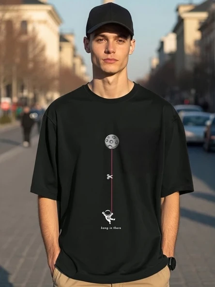 Erkek Baskılı Oversize T-shirt - Siyah - Resim 2