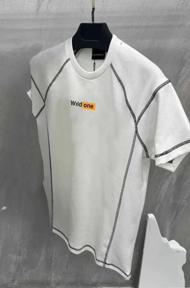 Unisex Dikişli Baskılı Oversize T-Shirt - Beyaz ürün görseli