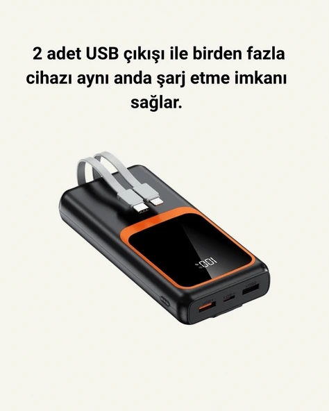 Taşınabilir Şarj Cihazı 20000 mAh | 22.5W Hızlı Şarj + Dijital Ekran + Kablo Dahil - Resim 4