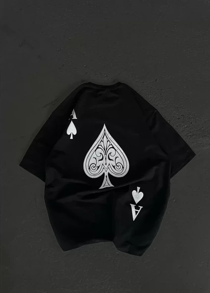 Unisex Bisiklet Yaka Baskılı Oversize T-Shirt - Siyah - Resim 2