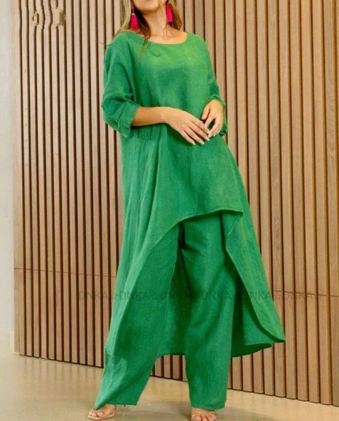 Kadın Uzun Kollu Kayık Yaka Detay Tunik Ve Pantolon Ikili Takım ürün görseli