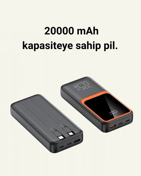 20.000 mAh Powerbank – 22.5W Hızlı Şarj, Çok Kablolu, Dijital Göstergeli - Resim 2