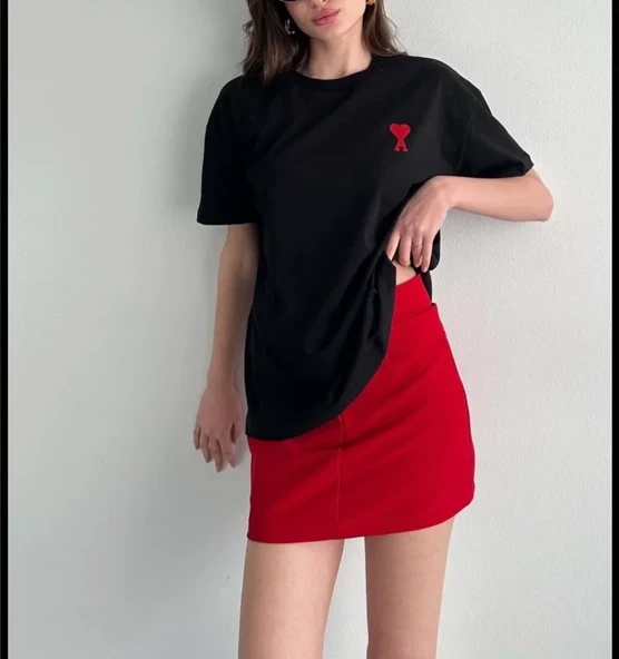 Unisex Bisiklet Yaka Baskılı Oversize T-Shirt - Siyah - Resim 3