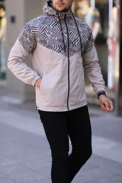 Unisex Kapüşonlu İçi Astarlı Yağmurluk - Bej - Resim 2