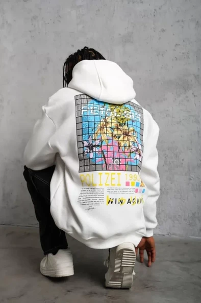 Erkek Patel Six Baskılı Kapüşonlu Sweat - Beyaz - Resim 4