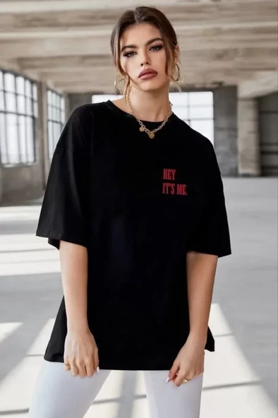 Unisex Baskılı Oversize T-Shirt - Siyah ürün görseli