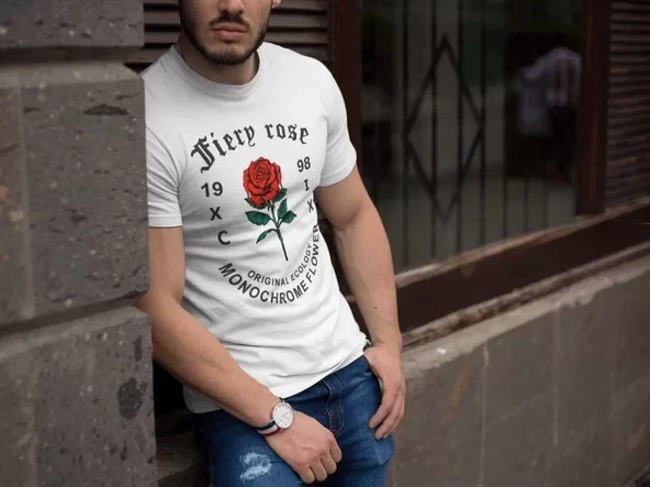 Erkek Bisiklet Yaka Baskılı Oversize T-Shirt - Beyaz ürün görseli