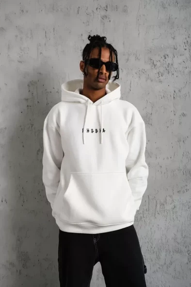 Erkek Astronot Baskılı Kapüşonlu Sweat - Beyaz - Resim 2