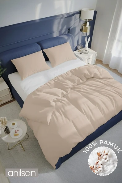 Düz Bej Çift Kişilik Nevresim Seti %100 Pamuk, 63tel (Nevresim+Yastık Kılıfı)