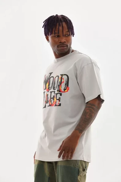 Unisex Baskılı Oversize T-Shirt - Gri - Resim 4