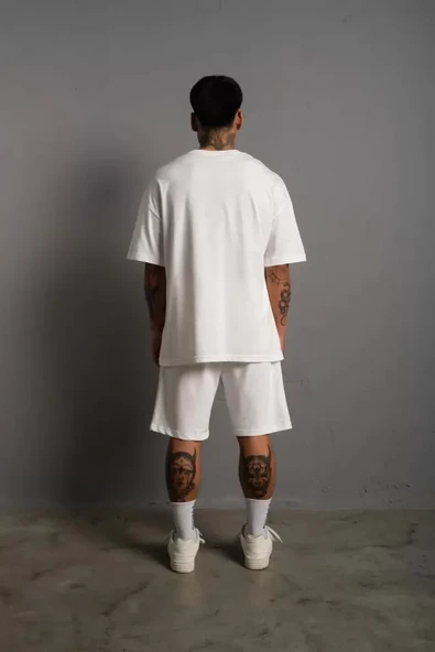 Erkek Alev Baskılı İkili Şortlu Takım - Beyaz - Resim 2