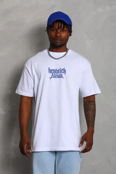 Unisex Oversize Baskılı Bisiklet Yaka T-Shirt - Beyaz - Resim 4